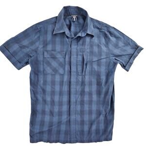 Helly Hansen Ecolab Mens Medium Plaid Blue Button Up Short Sleeve Wester Cowboy